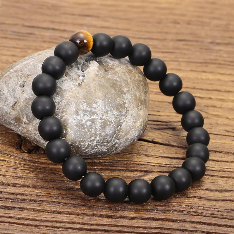 Tigereye stone beaded necklace and bracelet set with drop pendant and tassel detail
