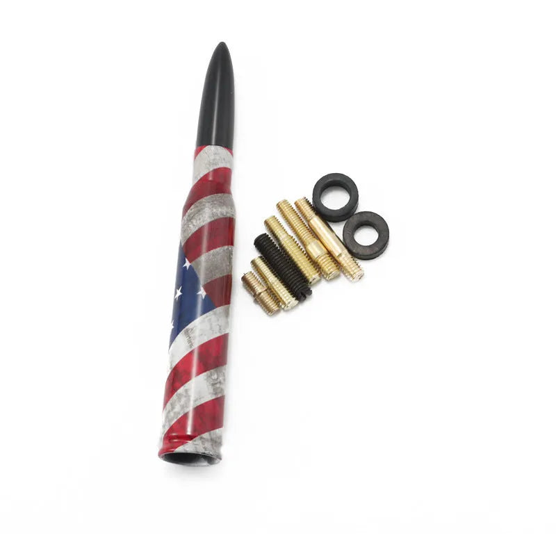 14cm car modified general antenna shown in colour black, camouflage green, and American flag finishes