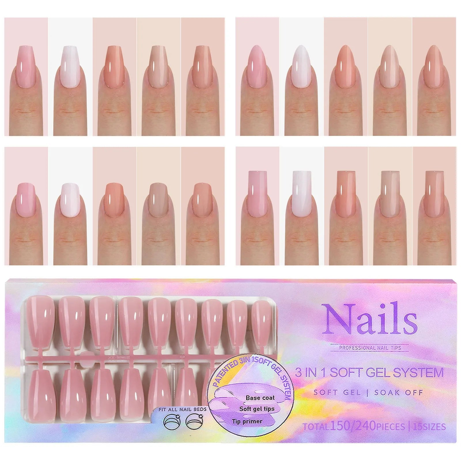 Removable nude nail stickers in 5-colour bare sets with ultra-thin seamless wear armour style