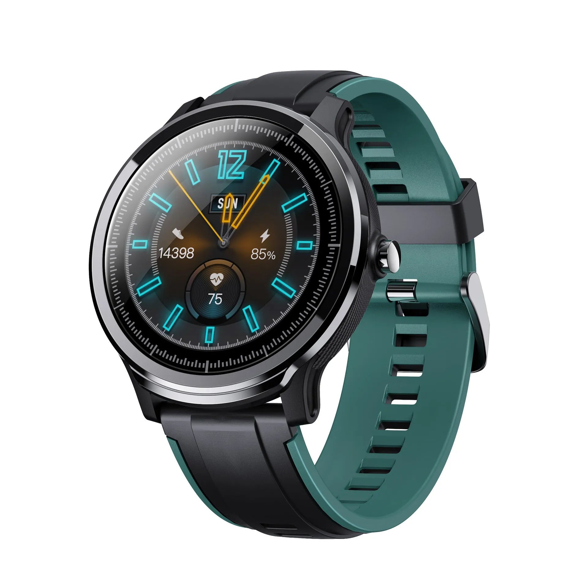 Kospet PROBE square smart watch with 1.3-inch screen and green silicone wrist strap