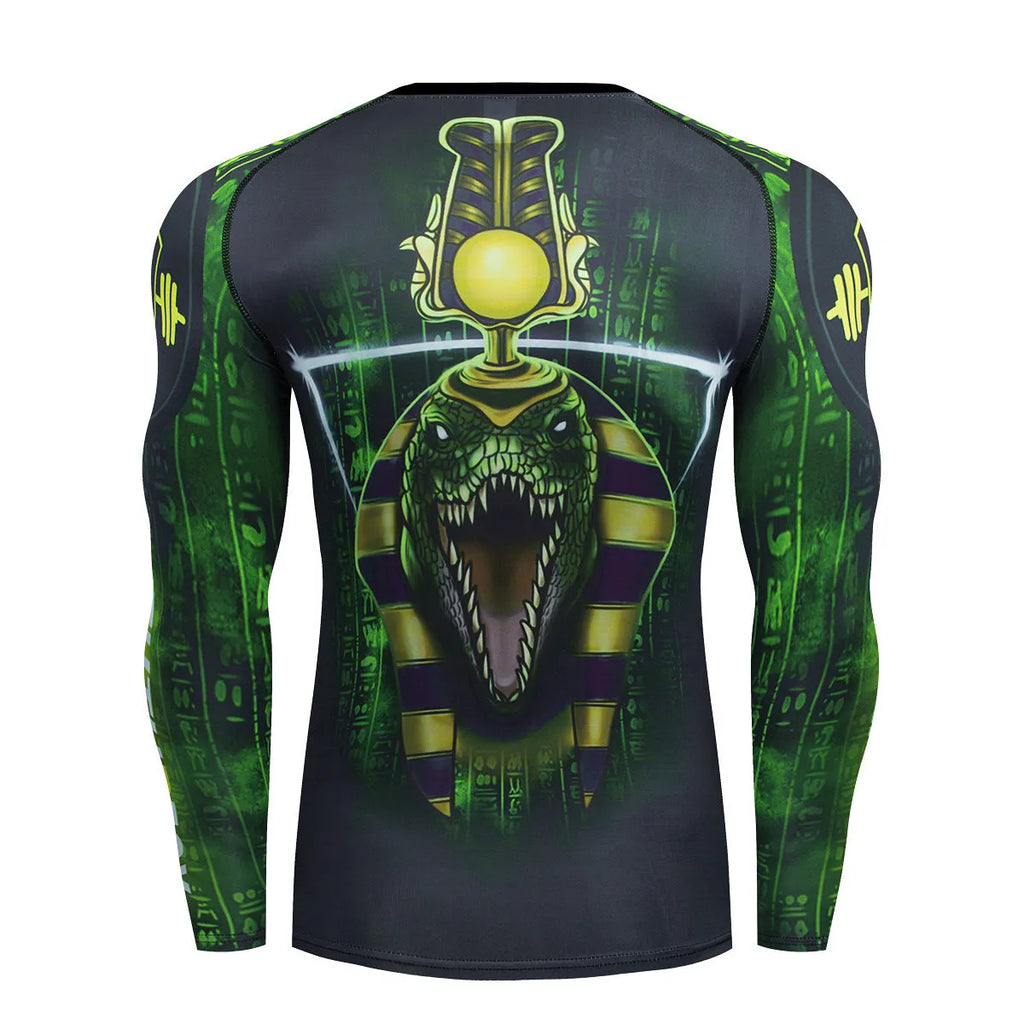 Man wearing a slim fit, printed ZF016 long sleeve sports top and matching trousers for running.