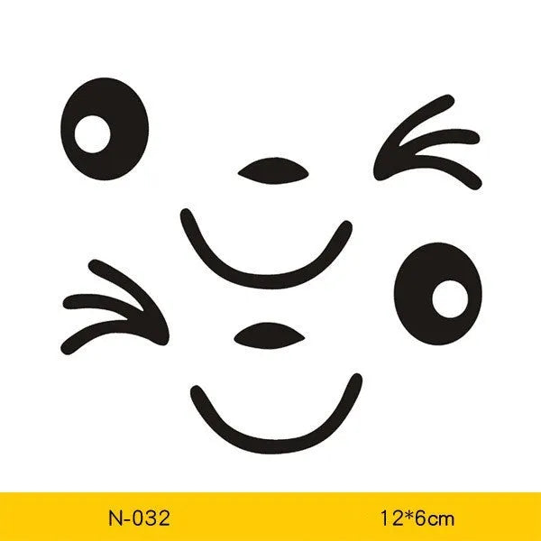 A pair of reflective cartoon eye car stickers made from PET vinyl, designed for vehicle body or rearview mirror.