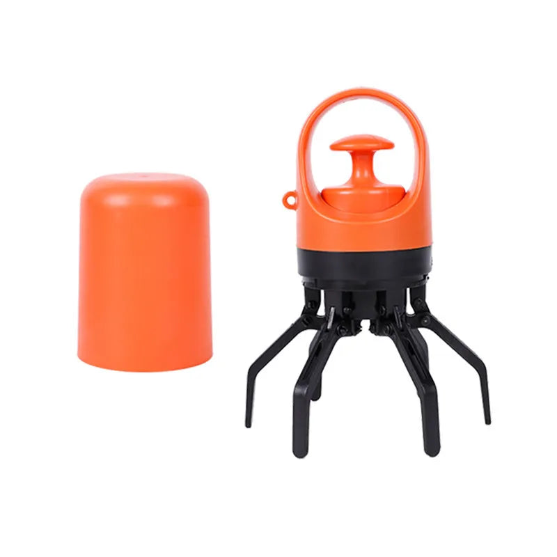 Blue portable pet pooper scooper with claw mechanism and built-in bag dispenser.