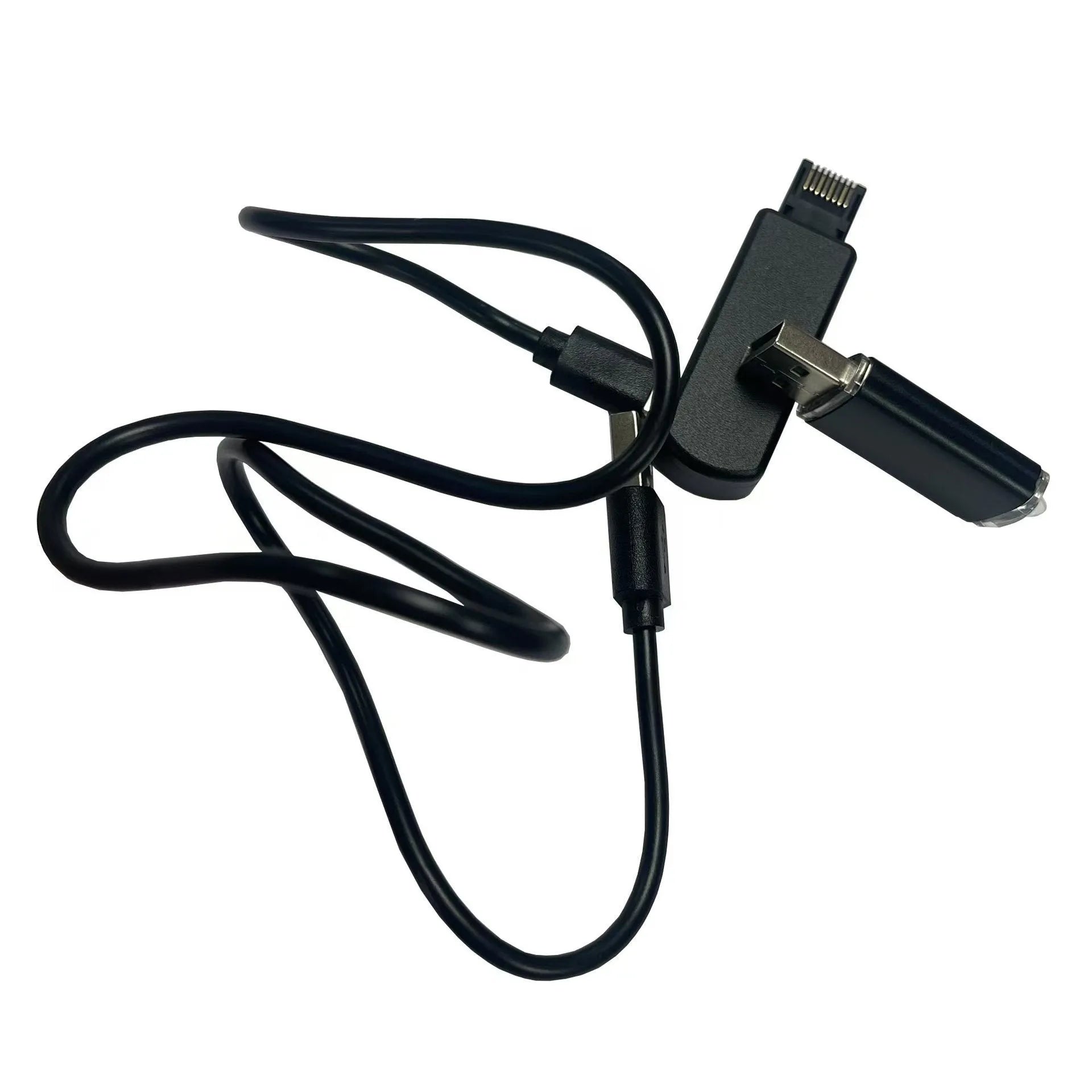 Black JB Tool USB adapter with Ethernet port for PlayStation consoles on a grey background.