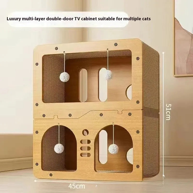 Double-layer cat nest with integrated scratching surface in one of six style options