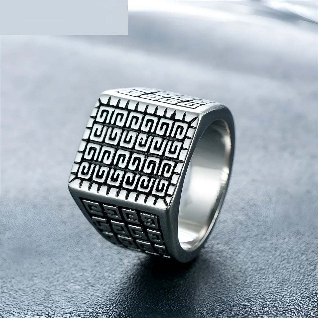 Square simple men's stainless steel ring in steel colour or gold, sizes No. 7 to No. 13