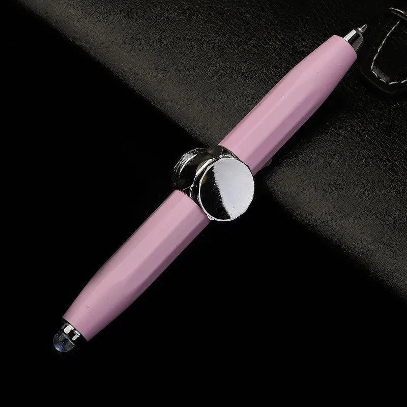 Metal gyro ballpoint pen with spinning mechanism and coloured ink refill options