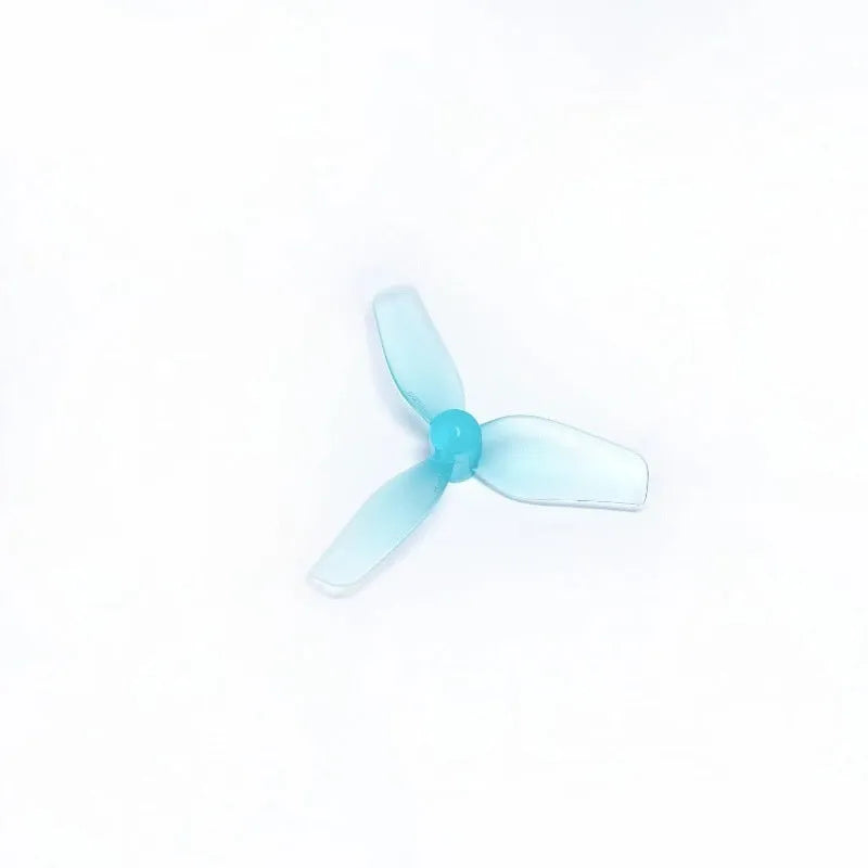 Four plastic multiaxis propellers: two positive and two reverse pitch, 31mm diameter, three-blade design, PC material, in gray light blue and pink colours