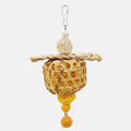 Parrot toy small fat ball bamboo corn husk woven pendant green yellow cage accessory