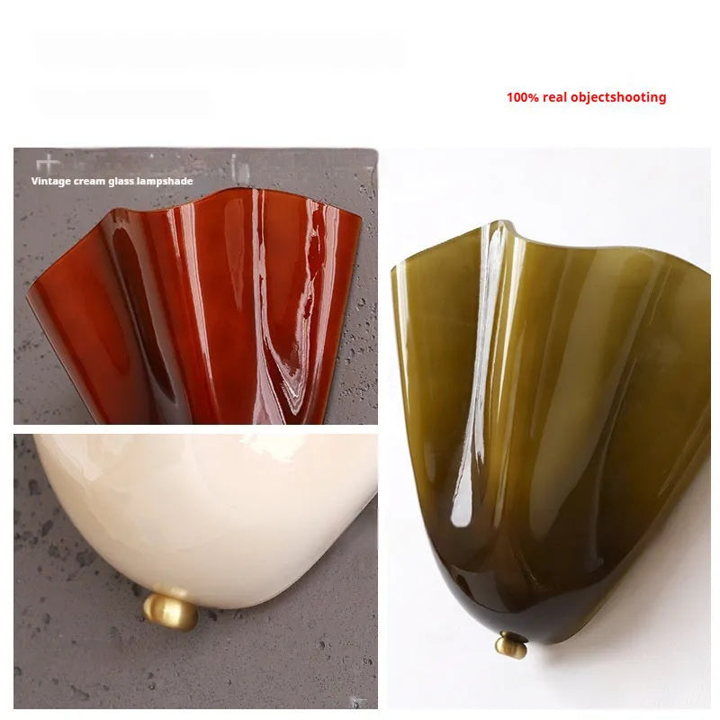 Retro berry glass wall lamp with iron frame, 28x24x13cm, 220V, warm light 3000K, in amber coffee green or white