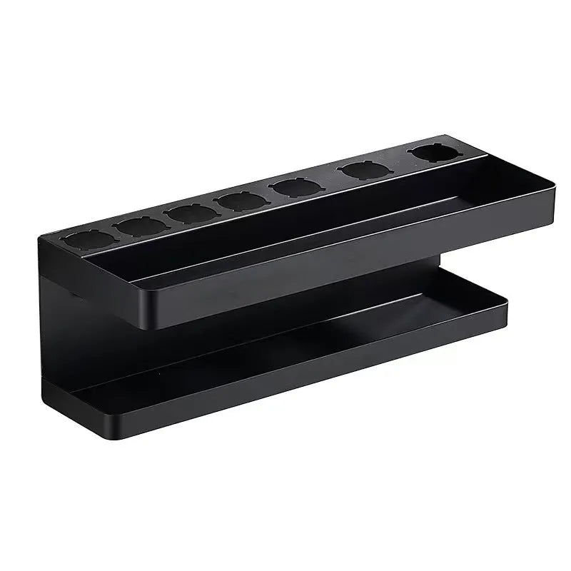 Double-layer punch-free aluminium storage rack for Marcel wavers and hair curlers in white.