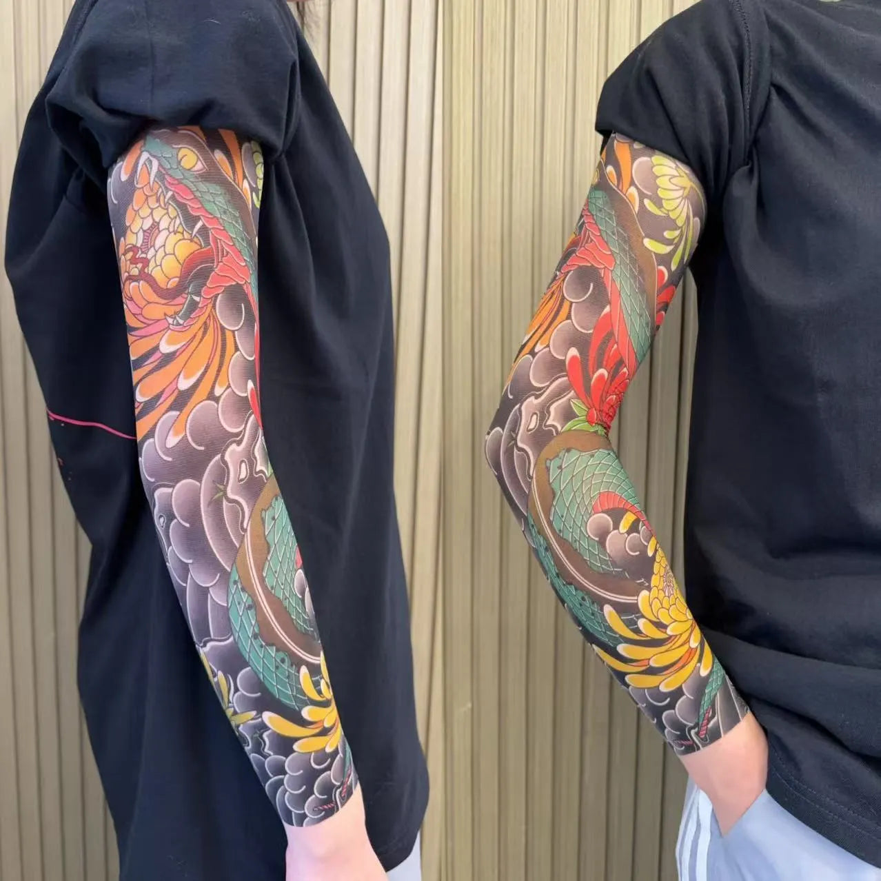 Unisex flower arm nylon sun protection ice sleeves in dragon pattern for outdoor use