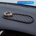 Car non-slip mat phone holder with stop sign design, PVC dashboard pad in brown plaid or grey lattice pattern