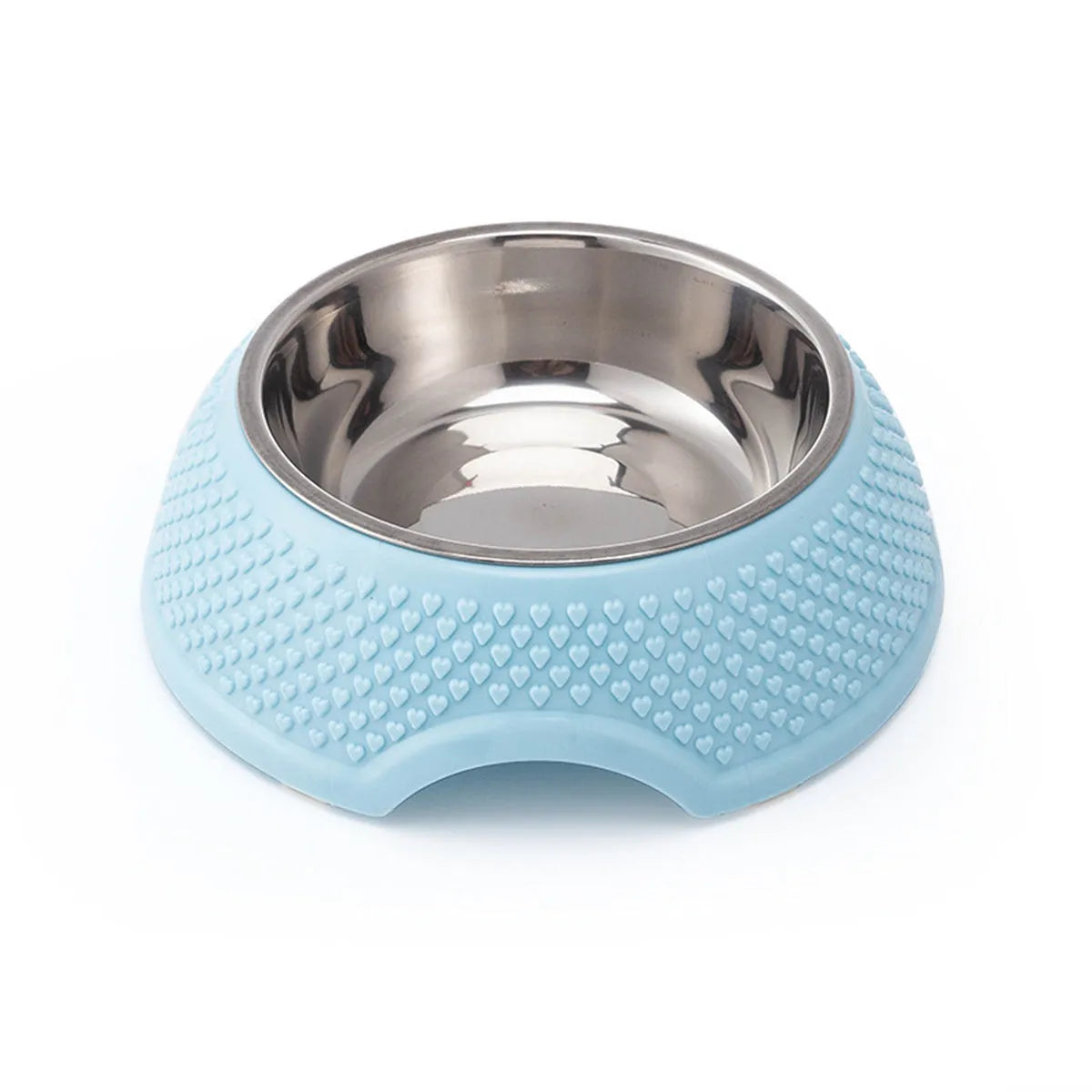 Blue stainless steel pet bowl with non-slip base for cats and small dogs