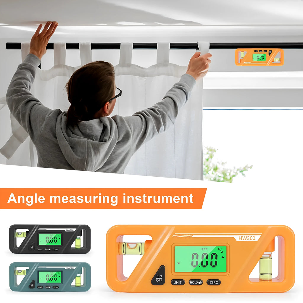 Digital inclinometer level meter with magnetic base showing angle measurement display