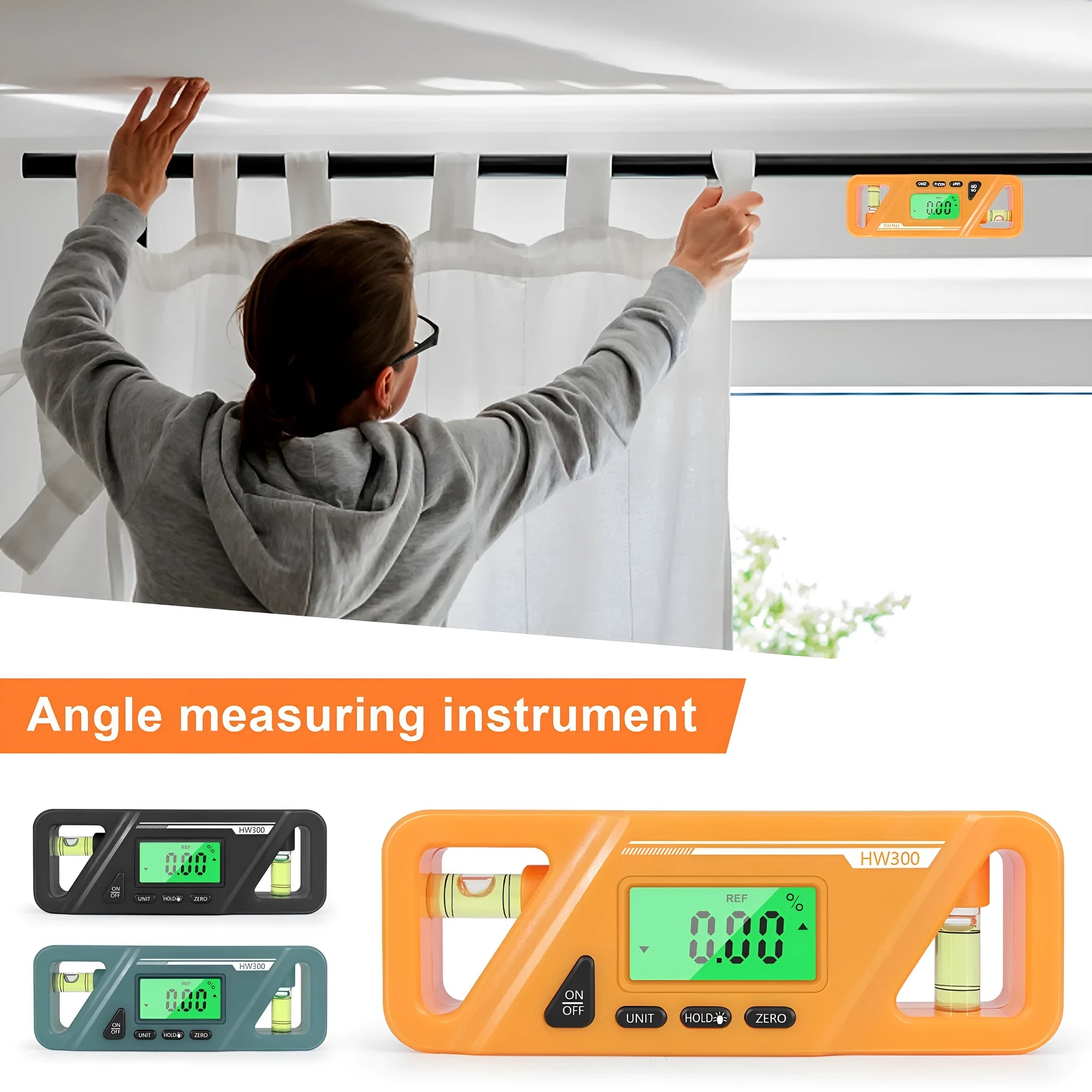 Digital inclinometer level meter with magnetic base showing angle measurement display