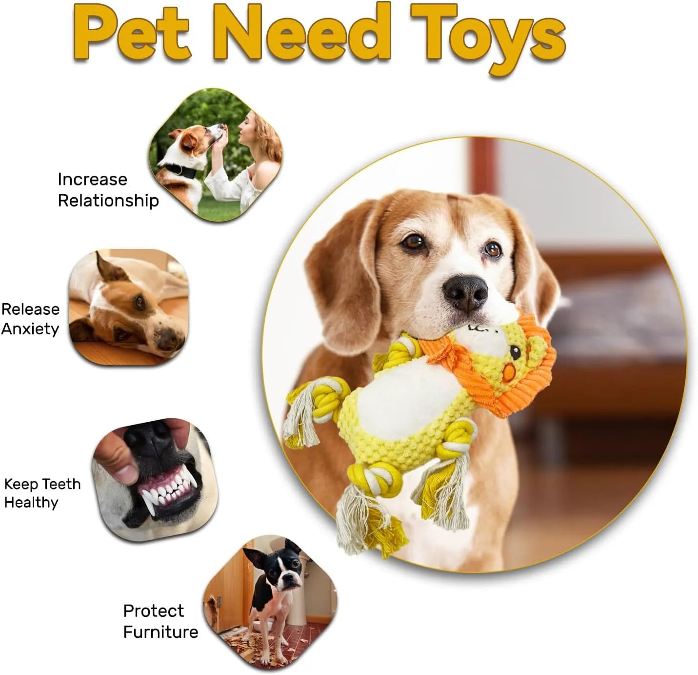 Lion and monkey plush squeaky dog toys bundle for medium to large breed dogs