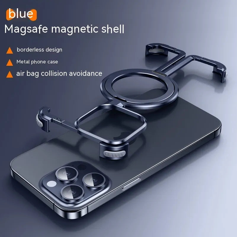 Metal airbag anti-fall phone case with aluminium holder for Apple iPhone 12 Pro to 15 Pro Max in black, blue, purple