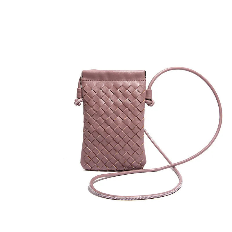 Vintage Weave pattern PU crossbody bag in square vertical shape, shown in khaki colour.