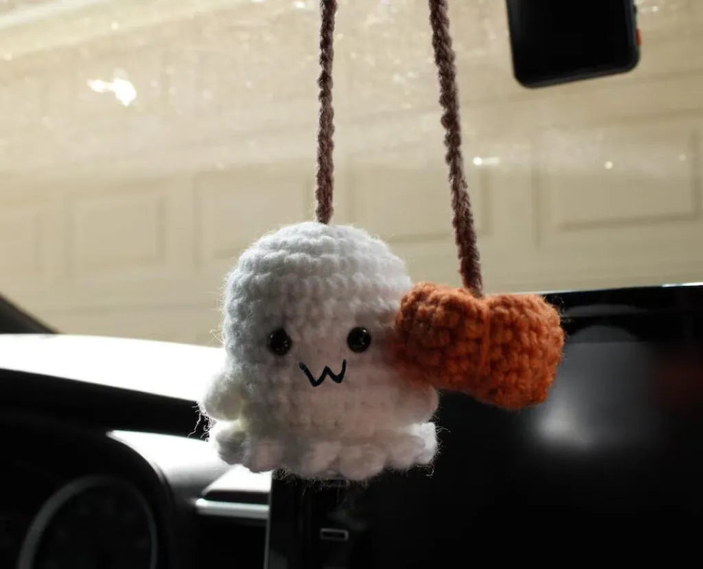 Hand-woven plush automobile hanging ornament with cartoon design for car interior decoration