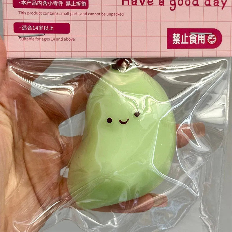 Chubby Banana Squeezing Toy in pink and green TPR material for stress relief