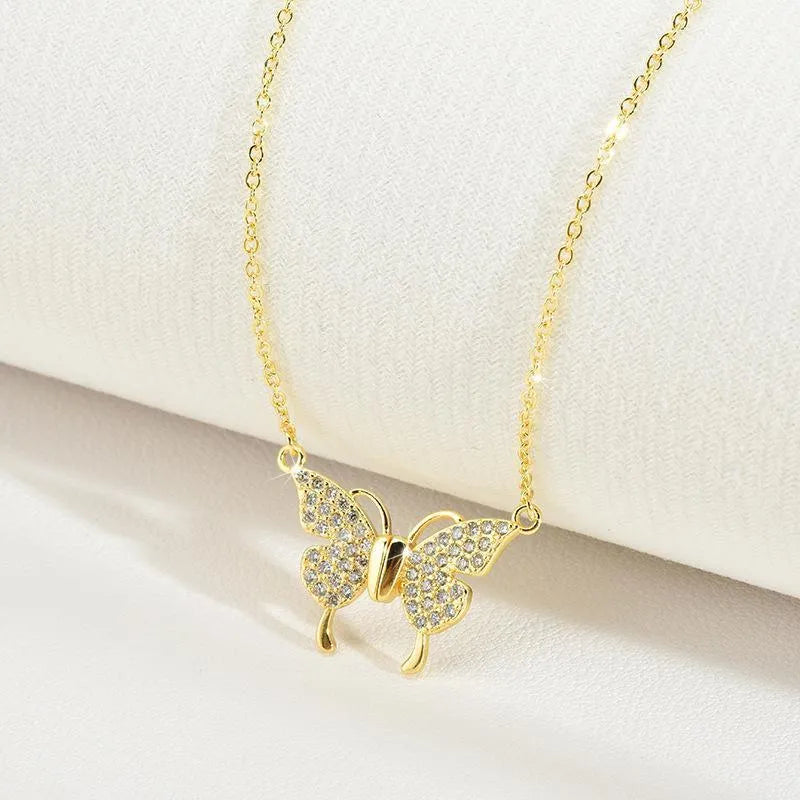 Women's titanium steel clavicle chain necklace with butterfly magnetic snap in twisted chain design