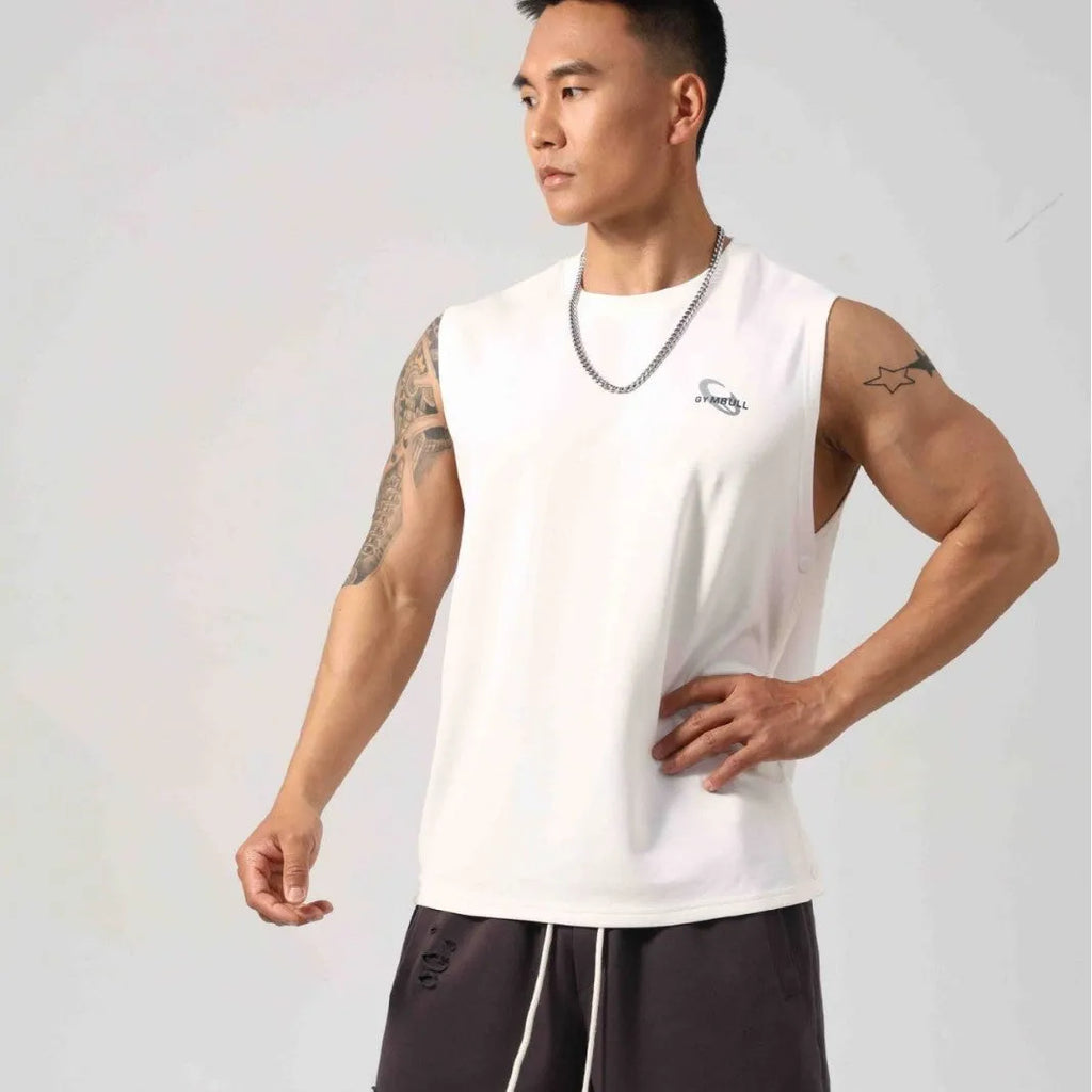 Men's Korean style cotton fitness vest with sides opening and hidden hook design