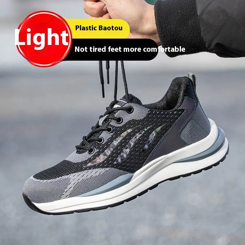 Men's black grey electrician safety shoes with low-top design and lace-up closure
