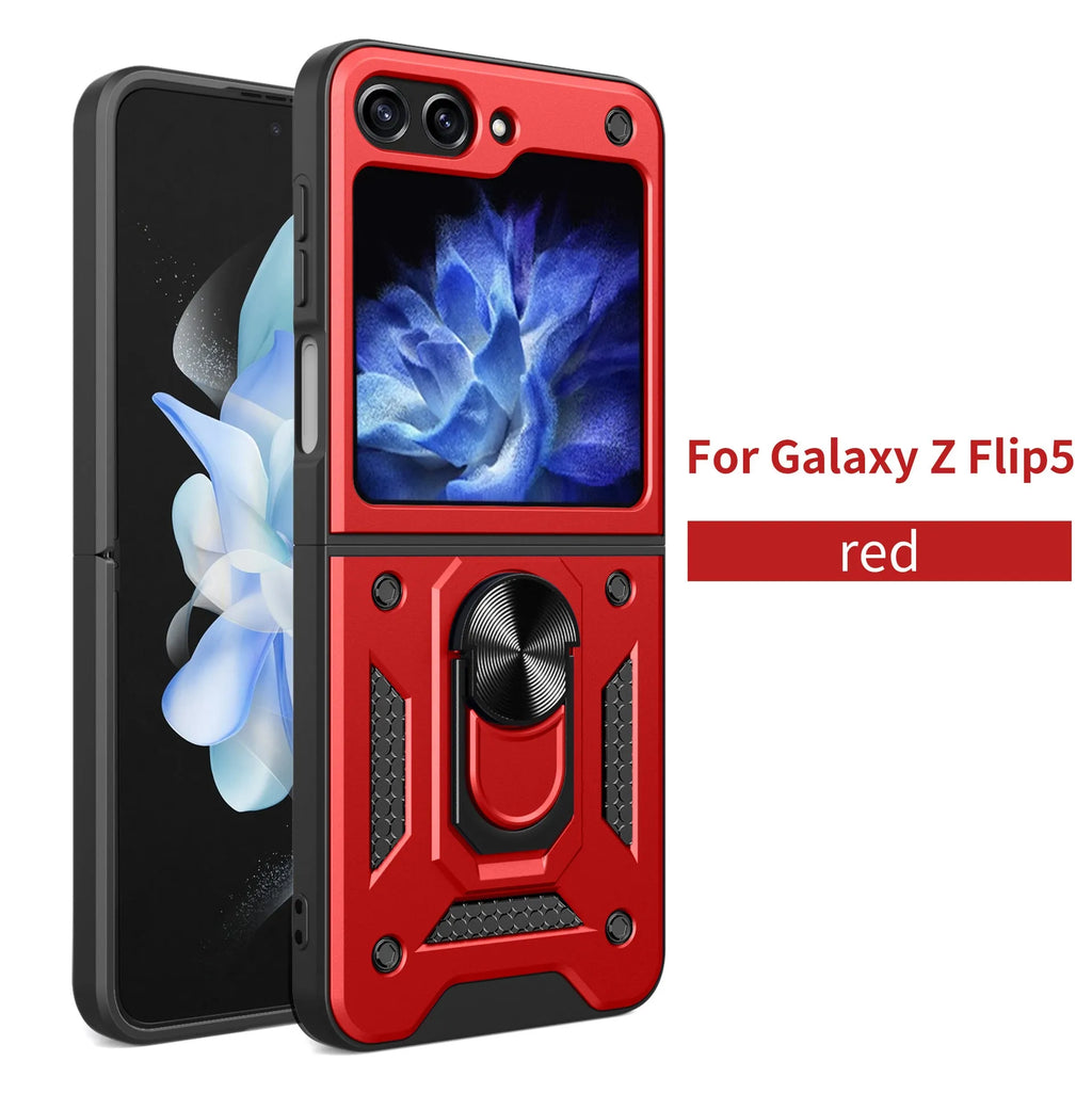 Shunjia sliding window mirror phone case for Samsung Z Flip and Z Fold, black colour, with bracket and mirror closed