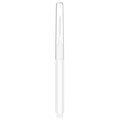 Set of coloured micro eyebrow and eyelash brushes with protective caps arranged on a white surface.