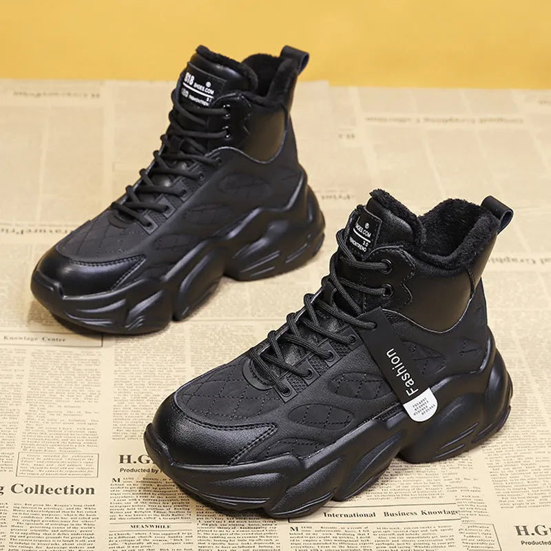 Women's PU velvet inner high top boots with round toe, non-slip rubber sole, medium heel 3-5cm, in black, silver, and beige