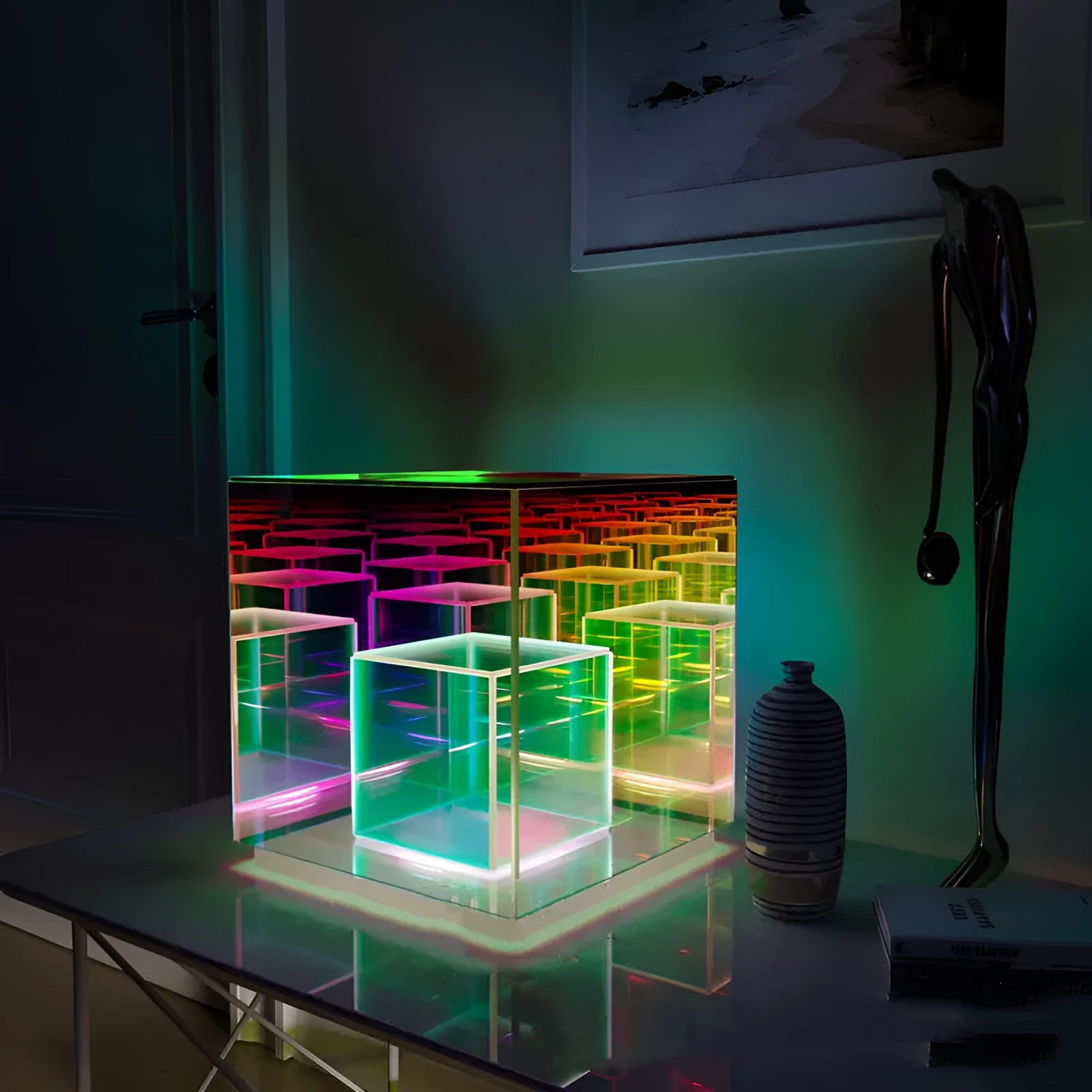 Creative night light acrylic cube LED colour box with USB power and push-button switch in three sizes 15 22 30 cm