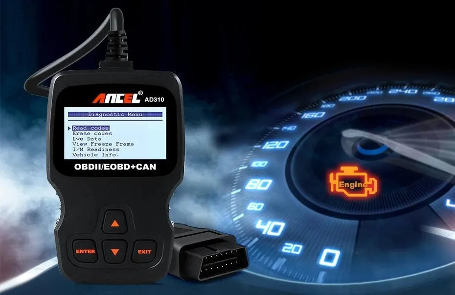 Black universal automobile fault detector scanner for engine diagnostics with 12V power supply