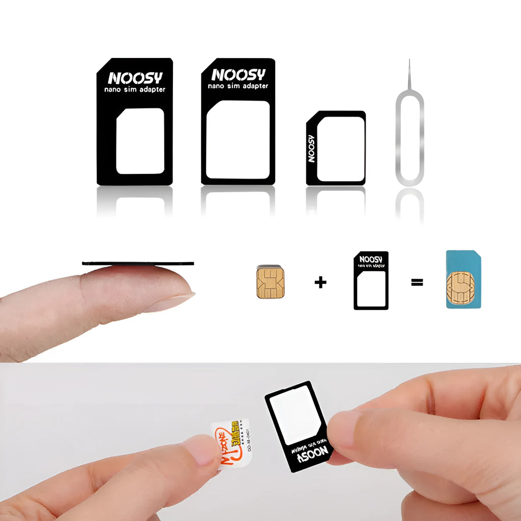SIM card adapter set with three plastic converters and metal picking pin for mobile phones