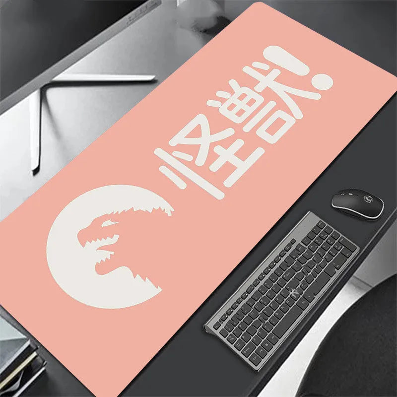 All black extra long mouse pad with precision overlock stitching on a desk
