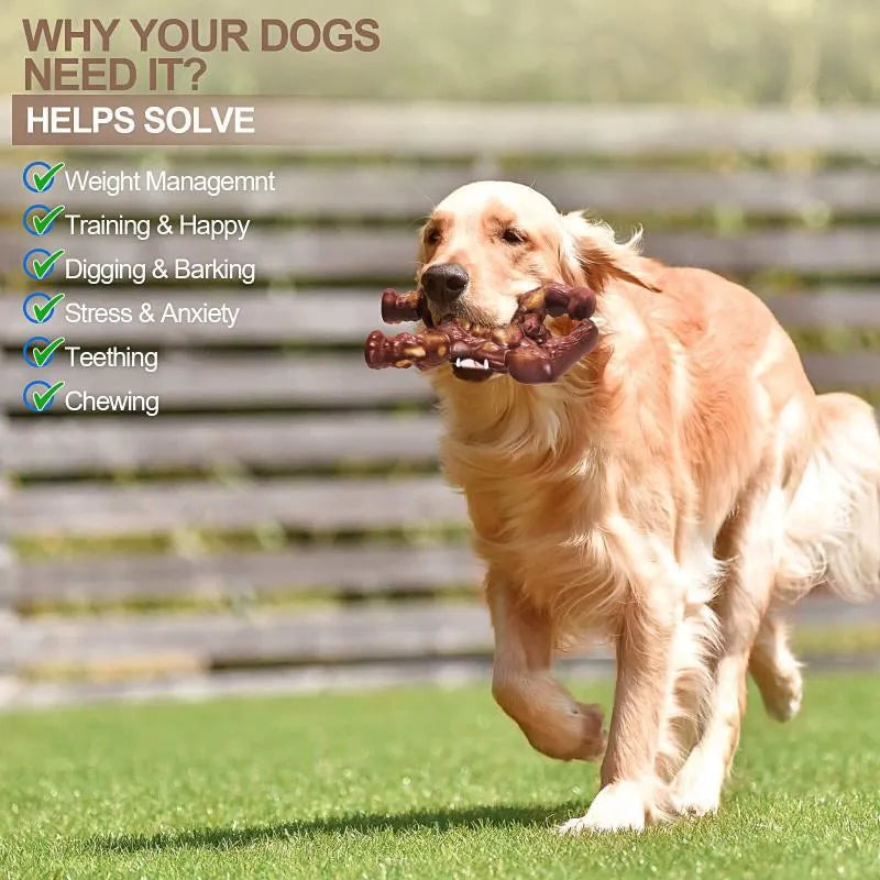 Scarlet-coloured nylon dog chew toy with beef flavour for gnawing.