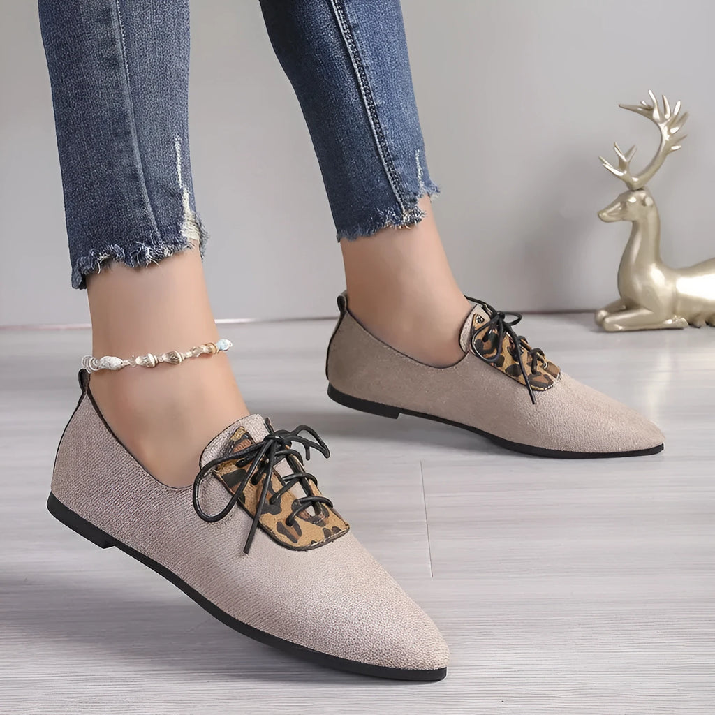 Beige leopard print pointed toe pumps for women in plus sizes 36-43