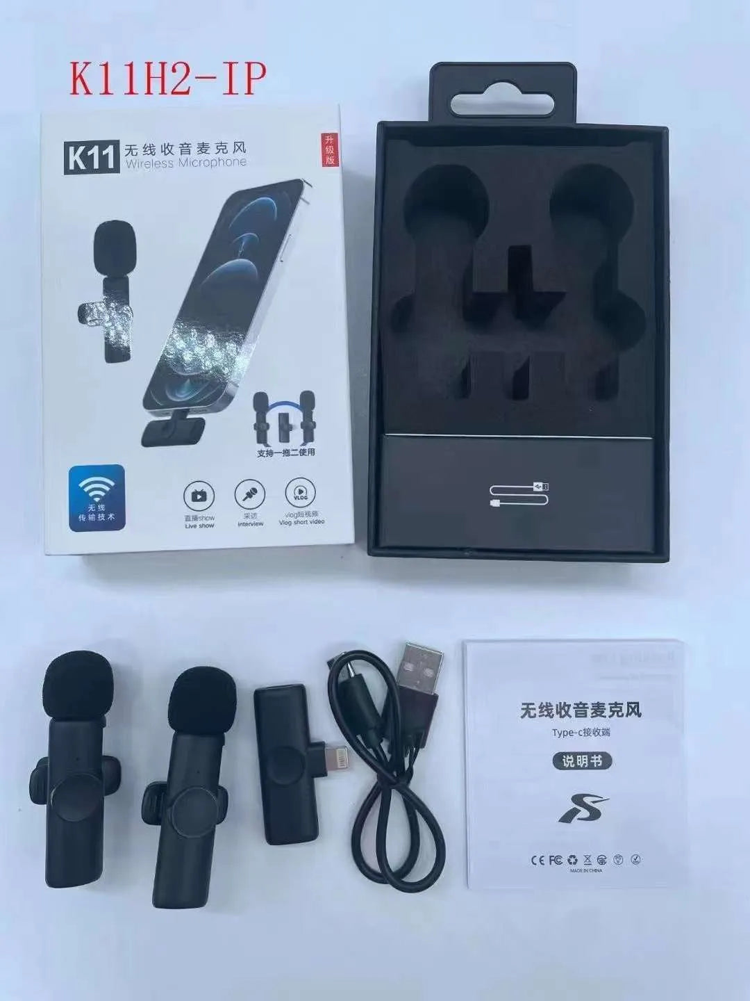 Wireless collar clip microphone for outdoor video recording with multiple interface connection options