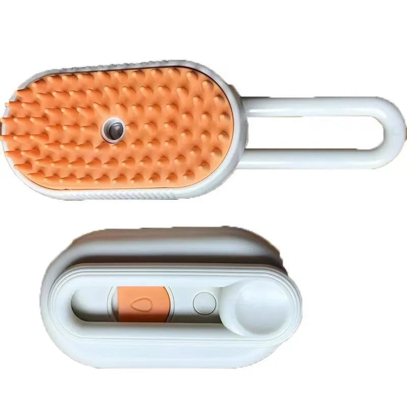 Avocado green themed pet spray brush with massage and hair removal functions on an ABS plastic handle.