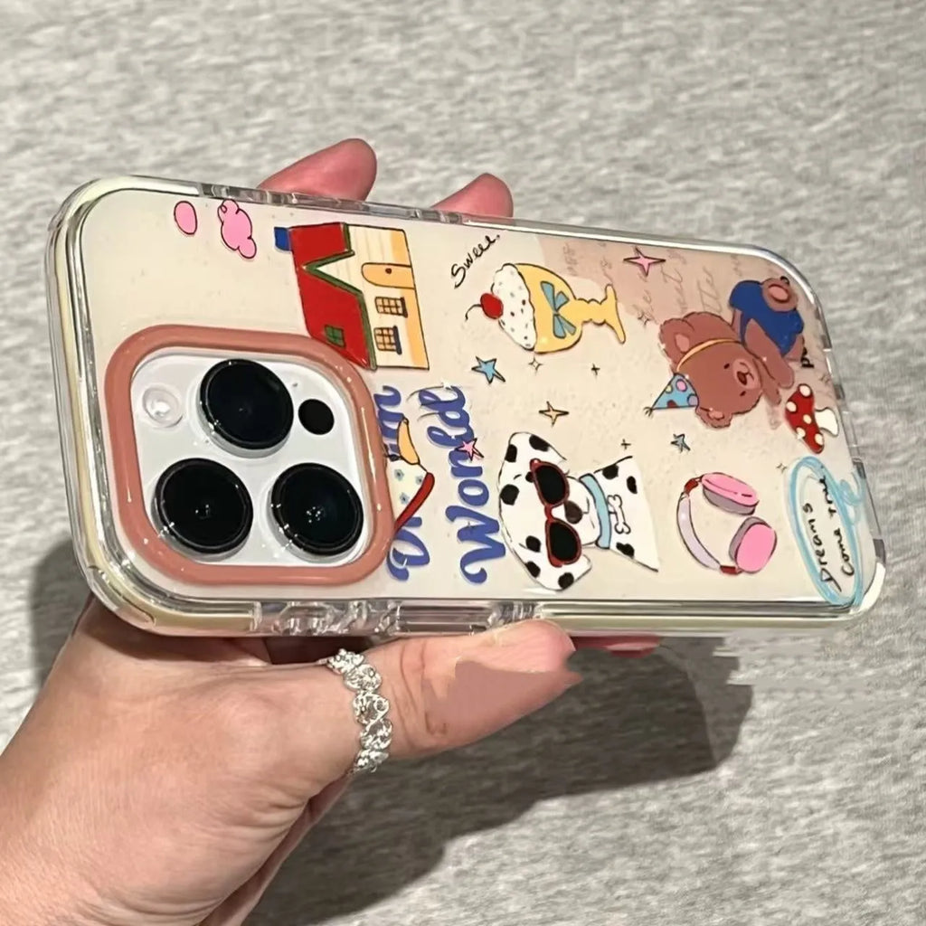 Retro cute dog party frosted phone case for iPhone 13, 14, 15, 16 Pro Max series