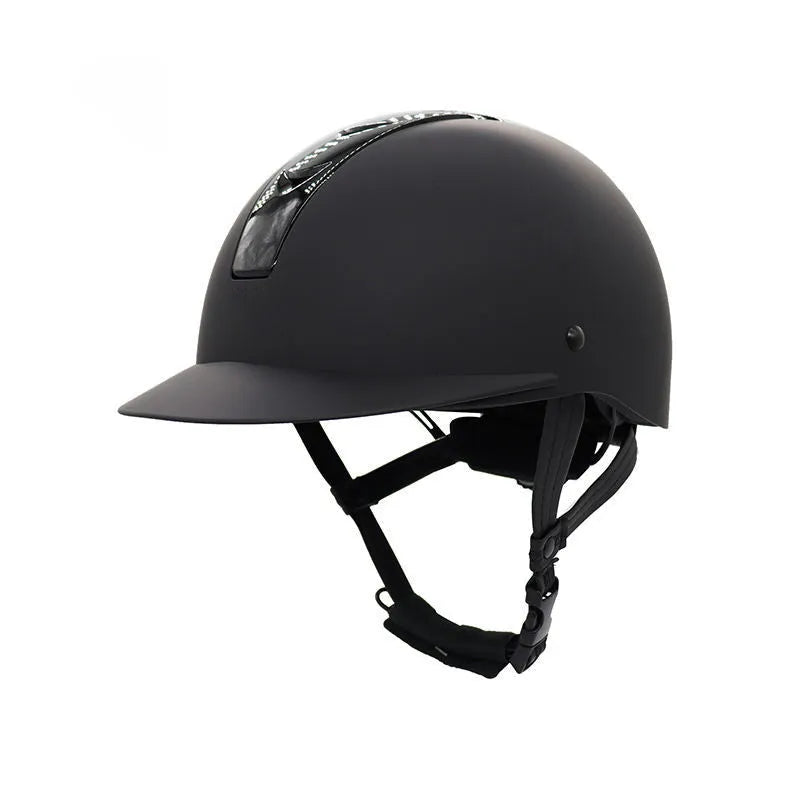 Lightweight equestrian riding helmet in silver black colour with ABS EPS construction