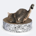Round white corrugated paper cat scratching board nest, 42x42x10cm extra large, on a floor