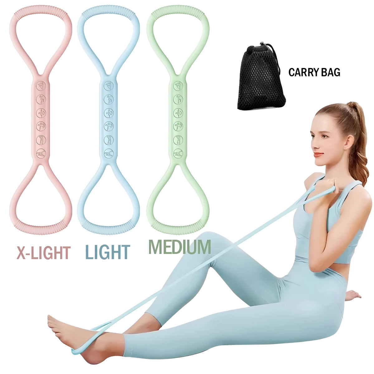 Mini resistance band kit set of 3 loop bands in Light, Medium, and Heavy levels for legs and glutes