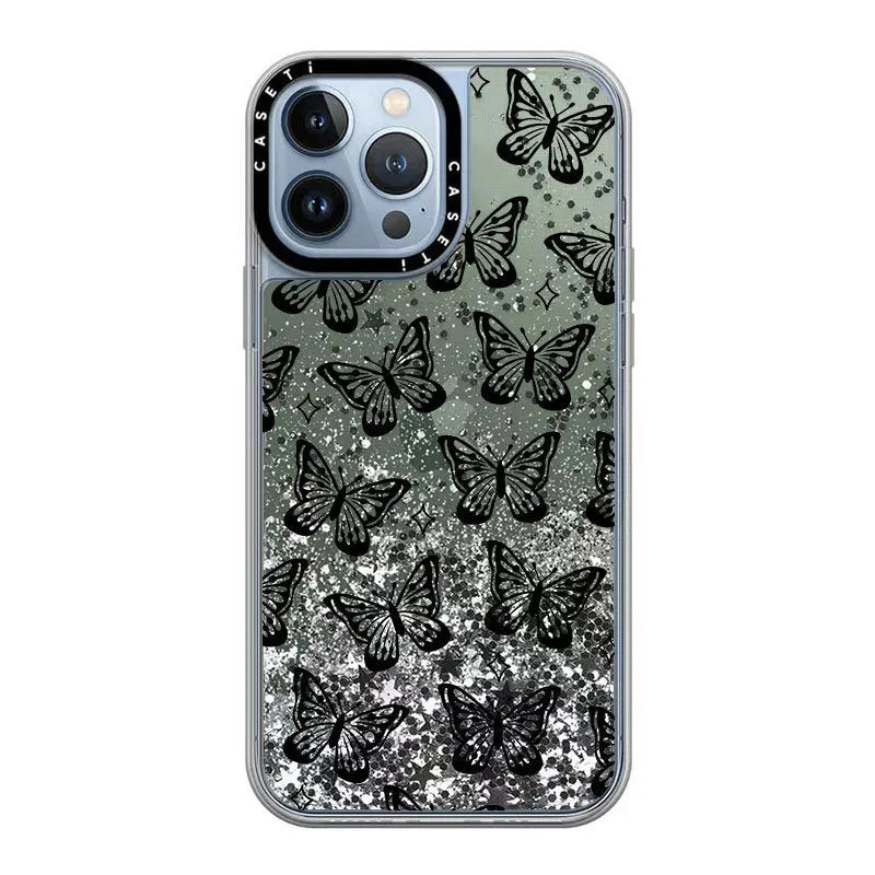 Black butterfly creative PC phone case for iPhone 11-14 series with transparent background