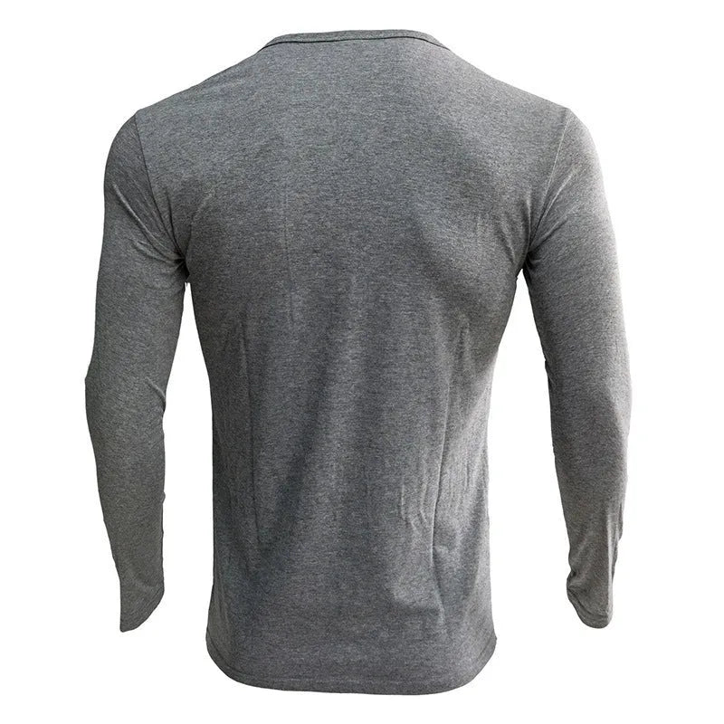 Men's solid colour long sleeve cotton blend base layer shirt in European and American style