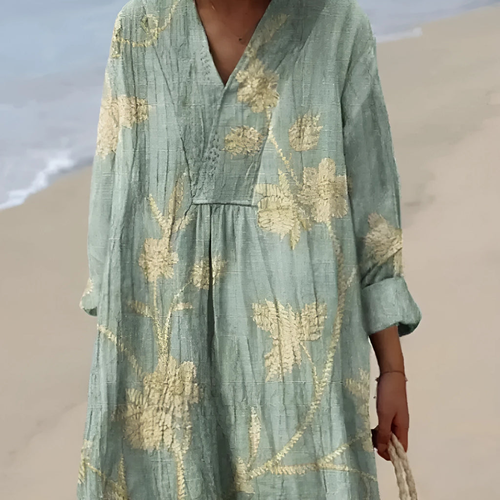 Casual long sleeve shirt dress with a 3D floral print and a relaxed wide waist.