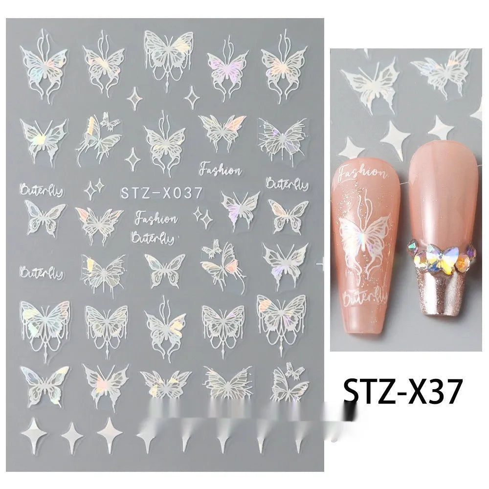 Black and silver striped cartoon pattern nail stickers with plastic application tool