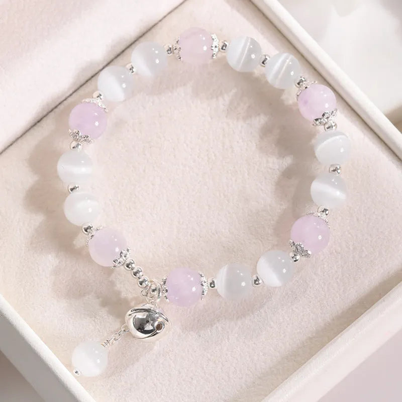 Electroplated opal cat's eye stone beaded bracelet with diamond-shaped beads for women in multiple colour variations