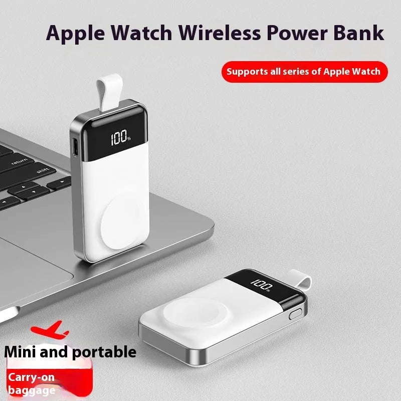 Mini portable magnetic wireless power bank with digital display, 2000mAh, 75 x 43 x 16mm plastic shell, Silver