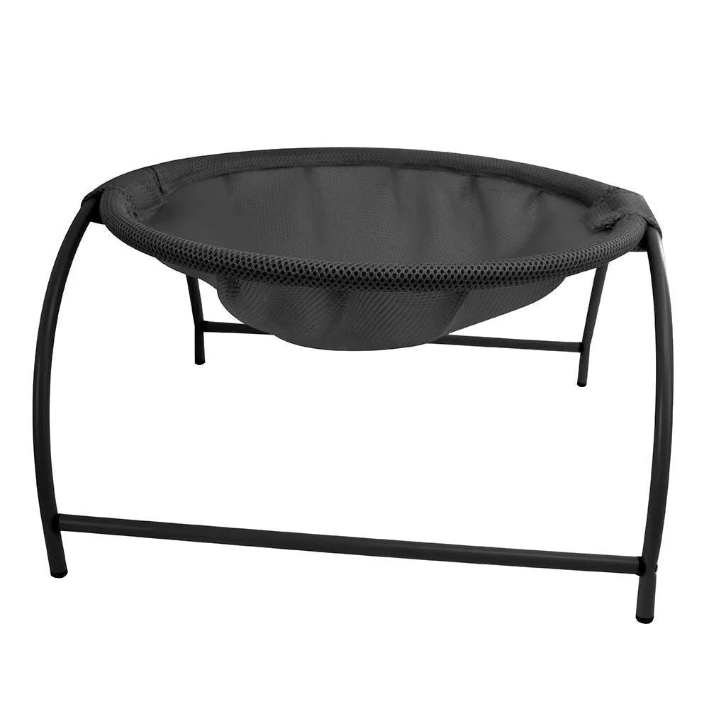 Free-standing cat hammock bed with breathable mesh fabric, detachable washable nest, and four iron legs.